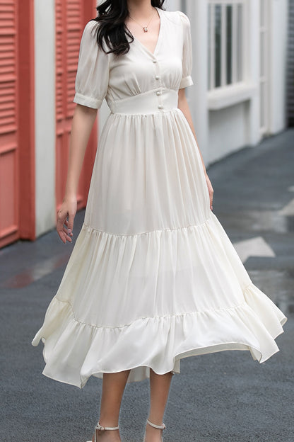 Fit and flare long prom chiffon dress C5038