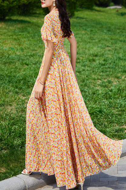 Summer chiffon floral dress women C4113