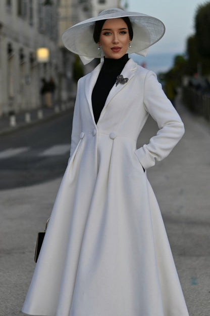 White Wedding Maxi Wool Coat C5300