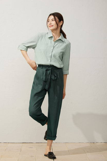 Women's Casual Light Green Linen Shirt C3936