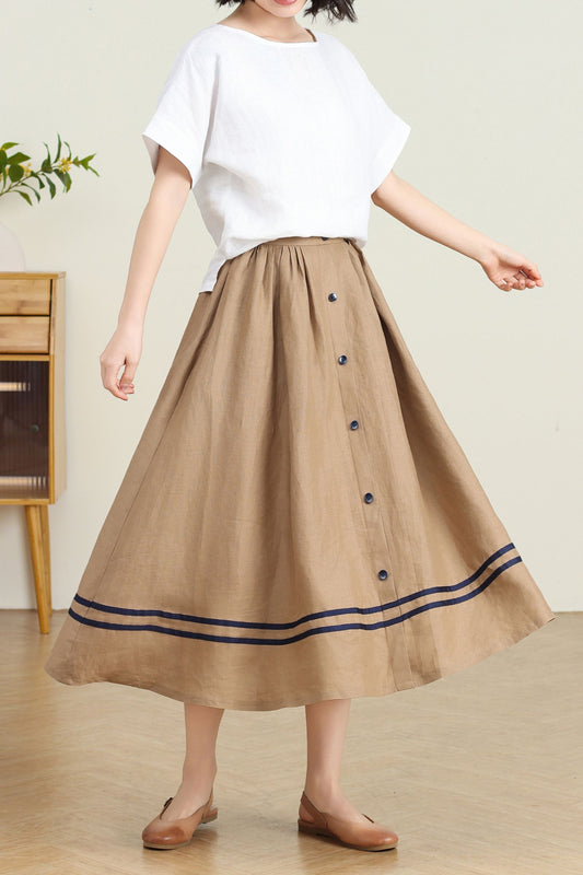 Button down swing linen Skirt C4730