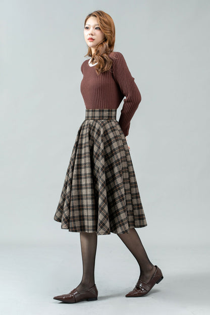 Plaid winter skater wool skirt women C4451