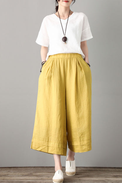 Elastic Waist Linen Pants C1807