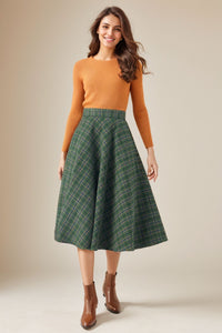 Winter Plaid Midi Wool Skirt C4327