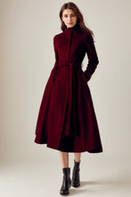 Load image into Gallery viewer, Green fit and flare long wool Coat C4331
