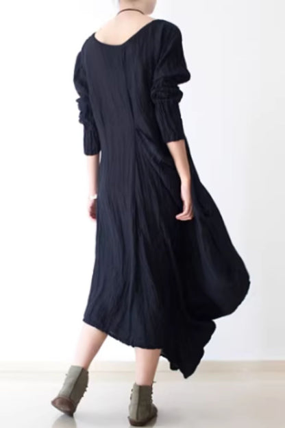 Irregular loose fitting long linen dress women C5423