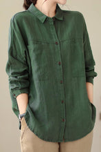 Load image into Gallery viewer, Long sleeves linen shirt top women C4436
