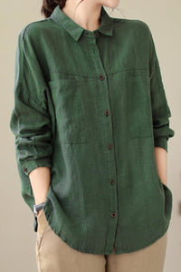 Long sleeves linen shirt top women C4436