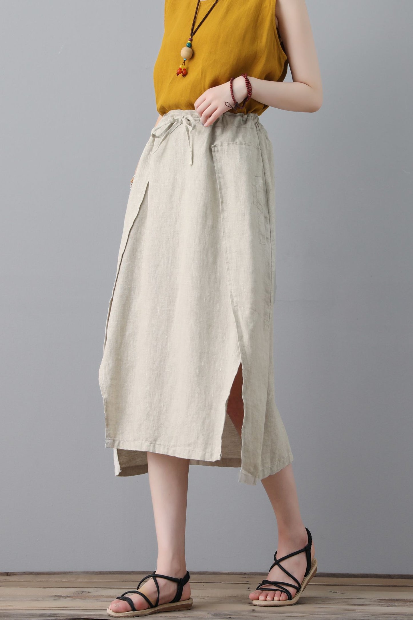A line midi womens linen skirt C2306