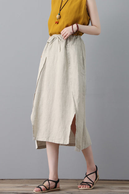 A line midi womens linen skirt C2306