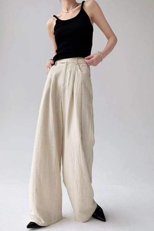 Wide-legged casual cotton tencel linen pants L0607