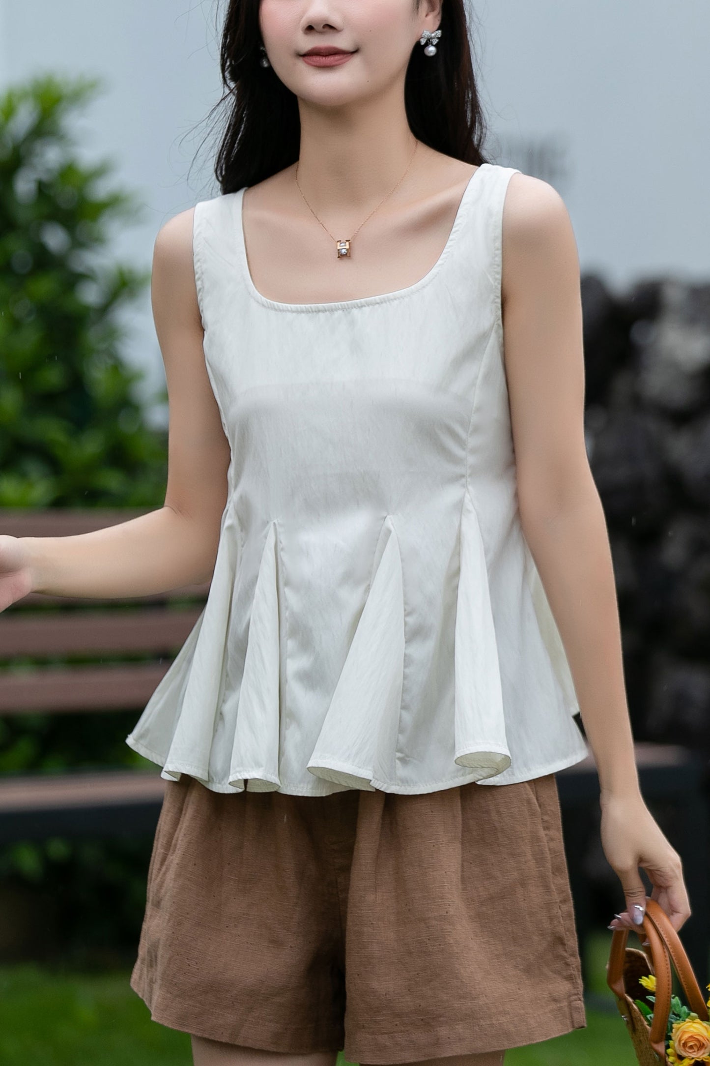 White sleeveless summer blouse women C5040