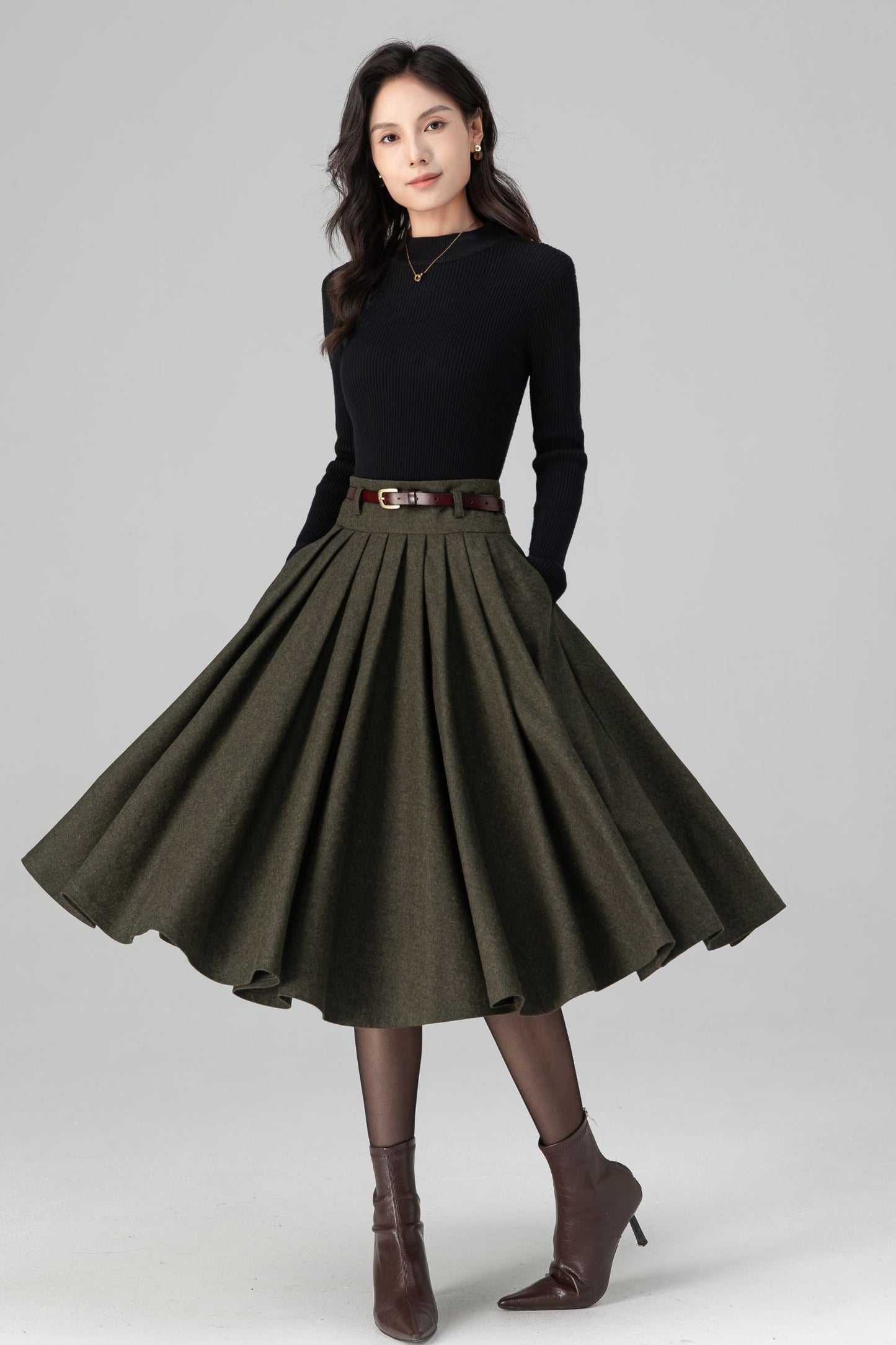Vintage Inspired Circle Skater Wool Skirt C5199