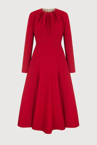 Women's red round neck dress C4296