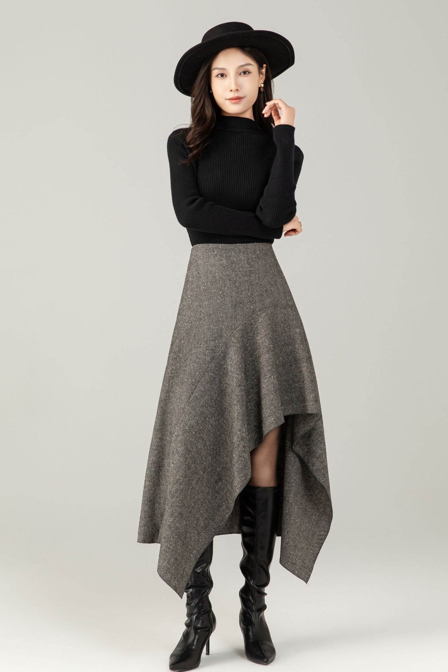 Gray irregular winter wool skirt women C5250