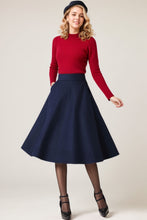 Load image into Gallery viewer, Dark Blue A Line Wool Skirt Women C4352
