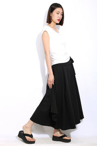 Linen maxi black summer skirt C334