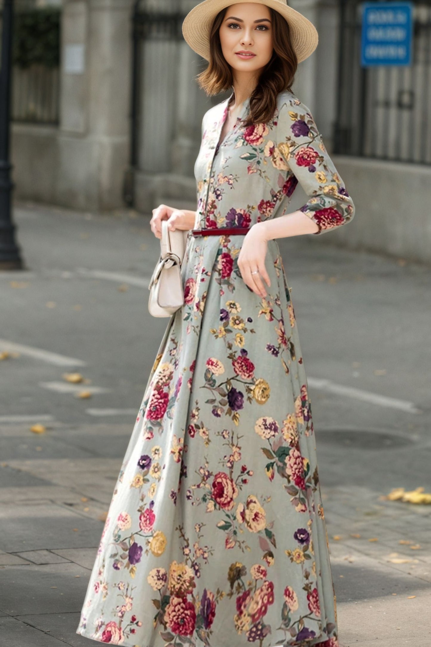 Maxi prom Floral Linen dress c5411