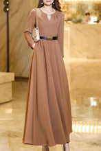 Load image into Gallery viewer, khaki waisted long spring and autumn dress C4183
