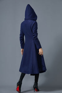 Handmade hooded maxi wool coat C1618