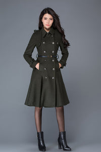 Double breasted Wool trench coat women C1028