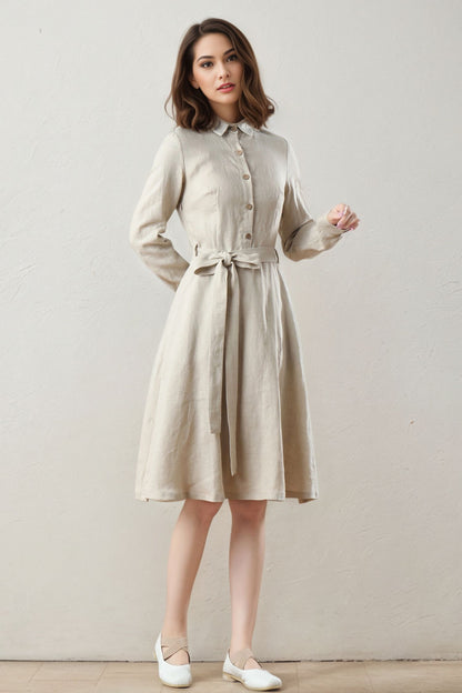 Spring Summer Linen Shirt Dress C5399