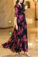 Load image into Gallery viewer, Summer black chiffon floral dress C4106

