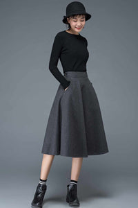 50S A line midi wool skirt for women C1193