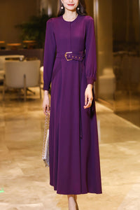 Purple spring and autumn long dress C4185