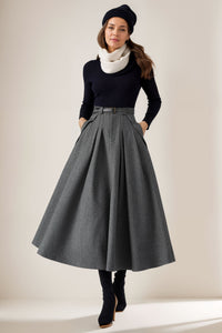 Gray Wool Midi Skirt Women C4026