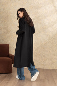 Black winter long casual wool coat C4467