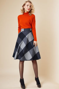 Retro Wool Plaid Skirt Women C4351