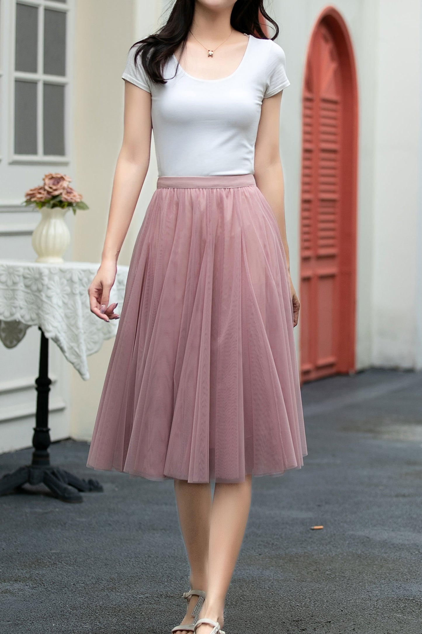 A line skater knee length tulle skirt C5035