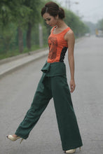 Load image into Gallery viewer, Irregular Waist Green Wide Leg Straight Leg Pants C156
