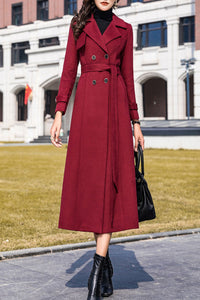women's burgundy winter wool coat C4207