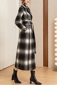 Black White Plaid winter wool coat C4204