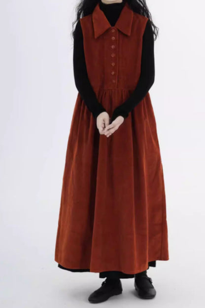 Sleeveless long corduroy dress for women C5431