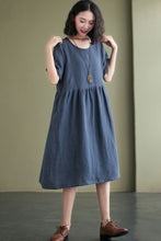 Load image into Gallery viewer, Blue Short Sleeve Knee Length Dress With Pockets C2429 -Size S #CK2100978
