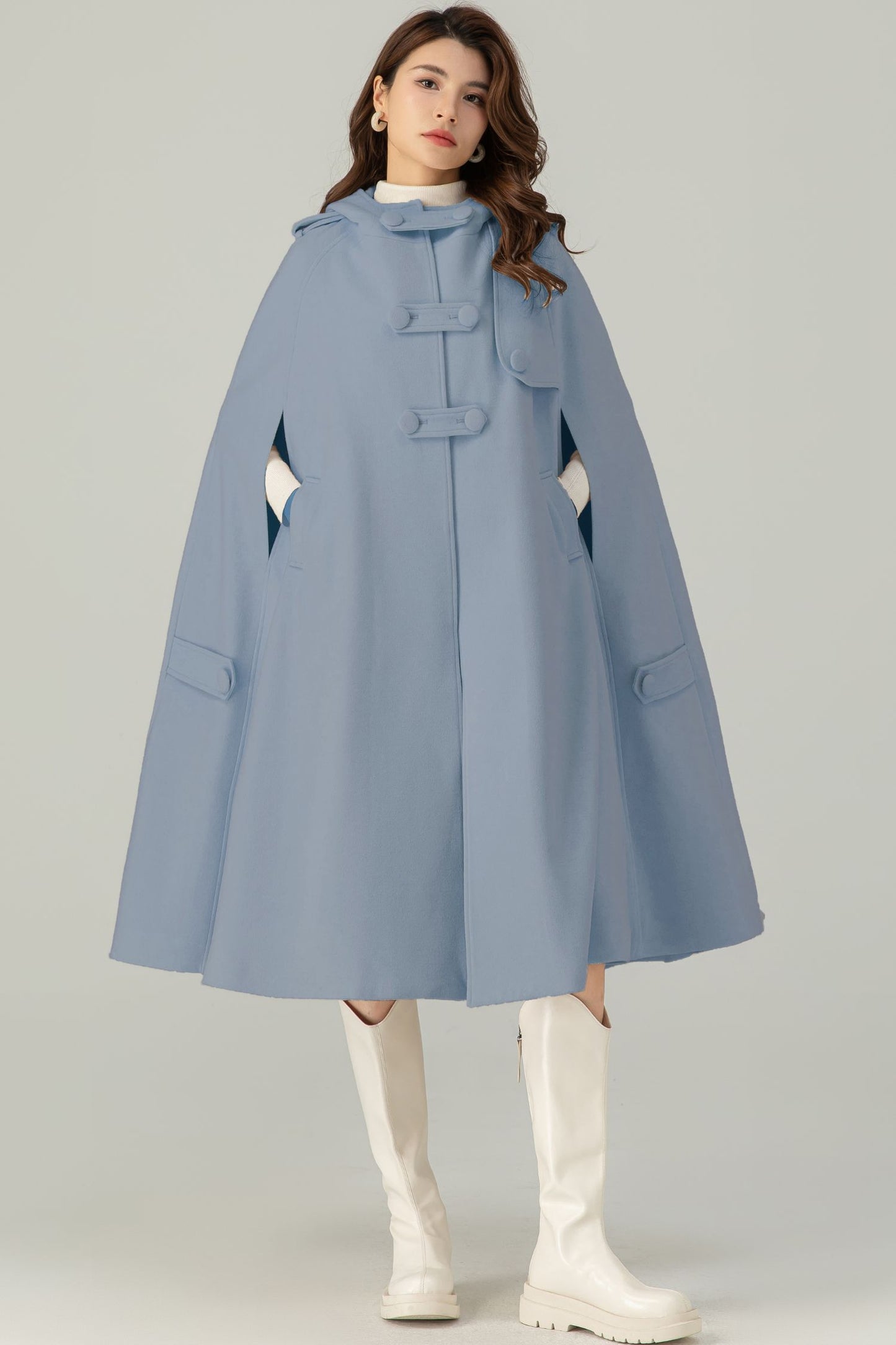 Womens Blue Oversize Wool Cape Coat C4522