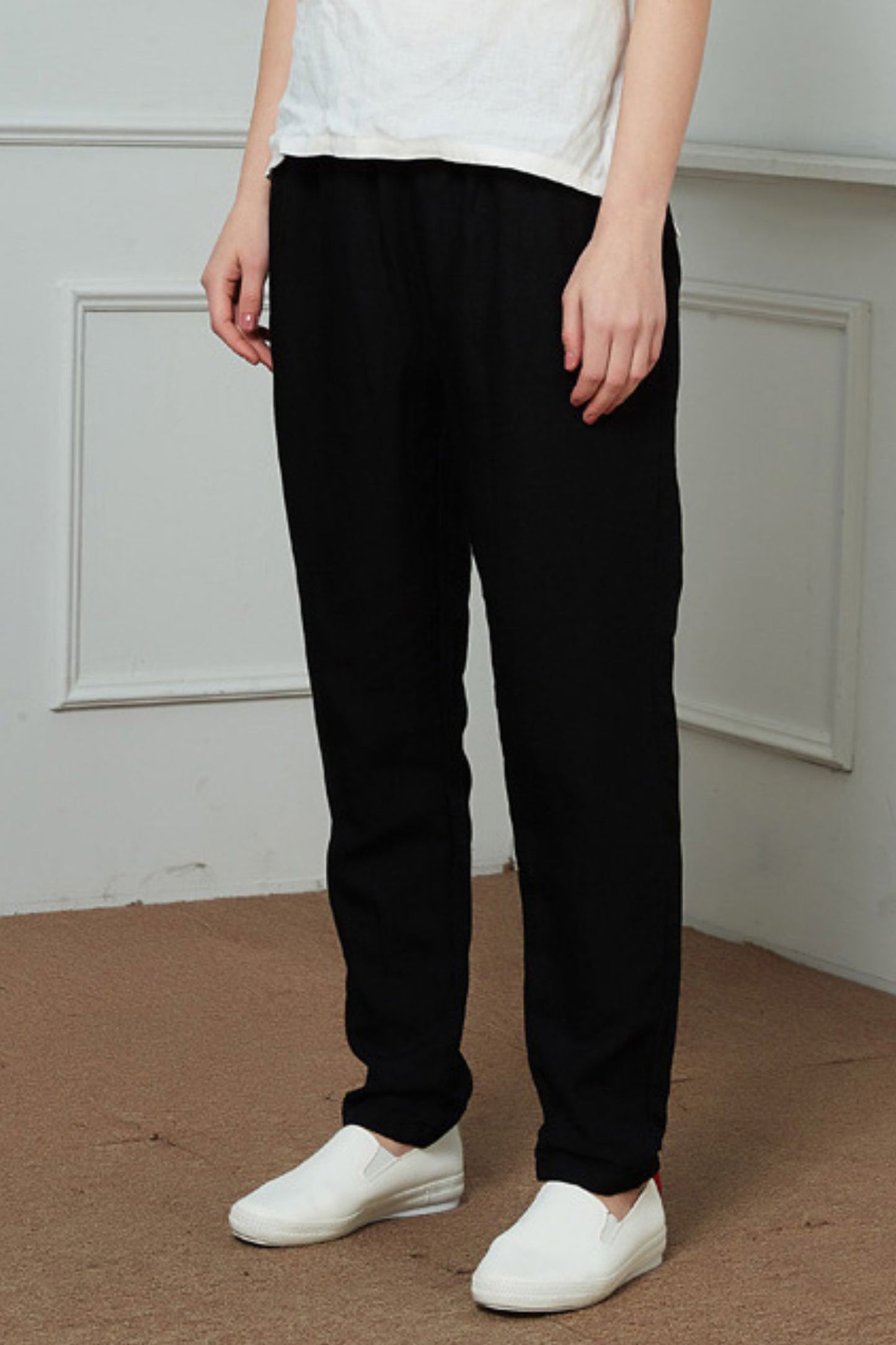 Linen narrow-leg regular length pants C1466