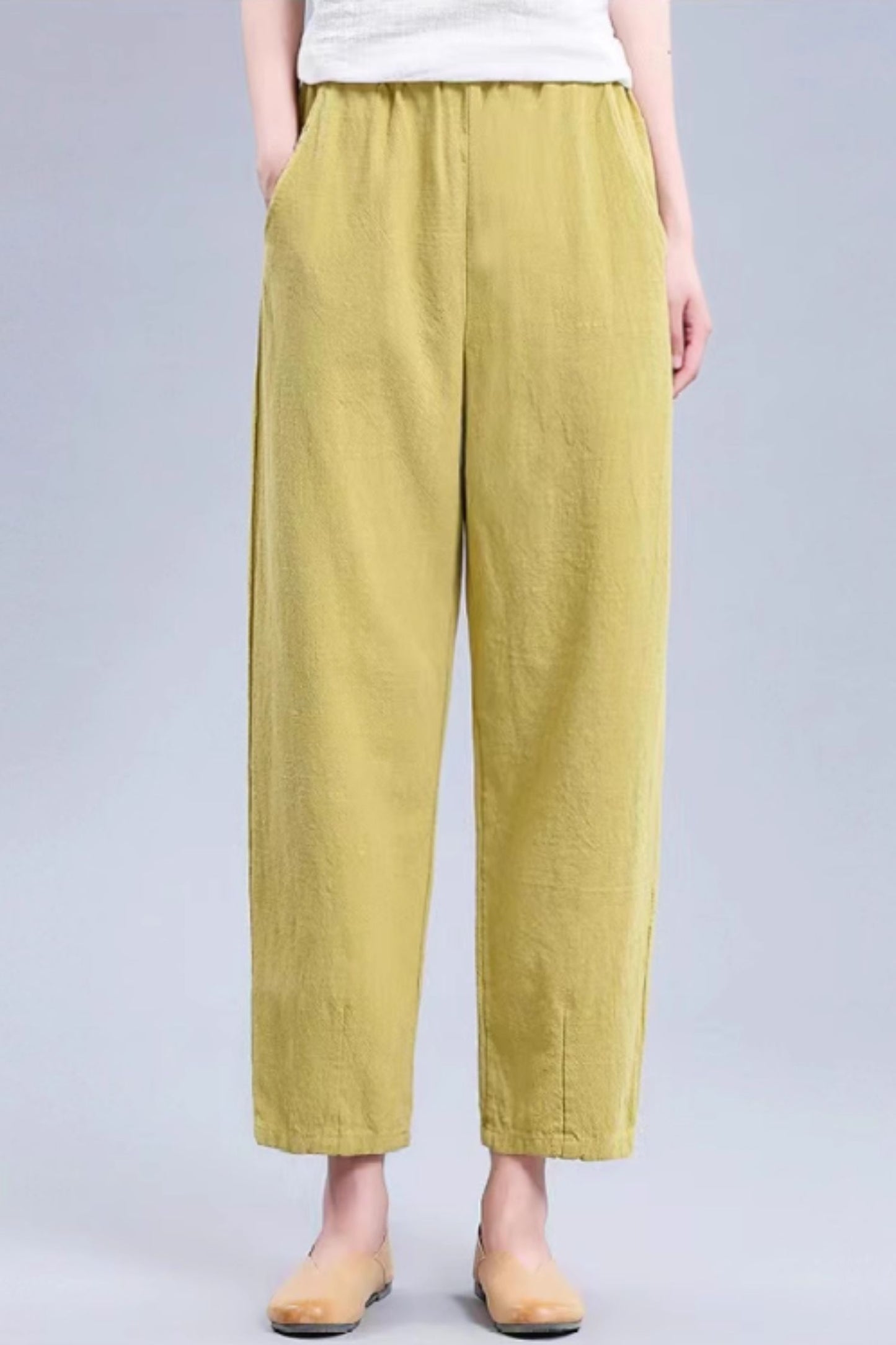 Elastic waist loose fitting linen pants C4434