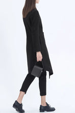 Load image into Gallery viewer, Patchwork long black wool coat women C4602
