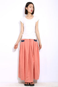 Maxi long linen skirt C337