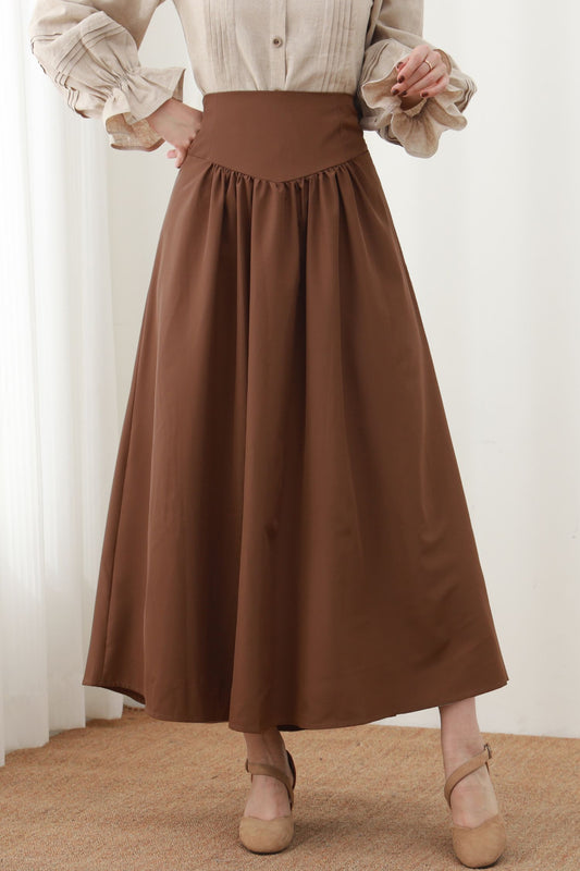Caramel Linen Maxi Skirt: High Waist Pleated A-Line Long Skirt, Handmade, Ylistyle C5452