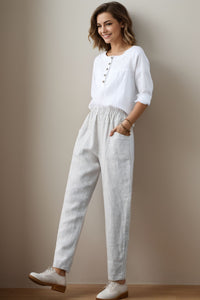 women elastic waist linen pants C4141