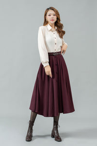 Womens burgundy winter wool skirt C4448