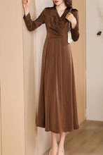 Load image into Gallery viewer, Brown spring and autumn V-neck long dress C4173
