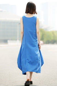 Linen long vest sleeveless dress C355