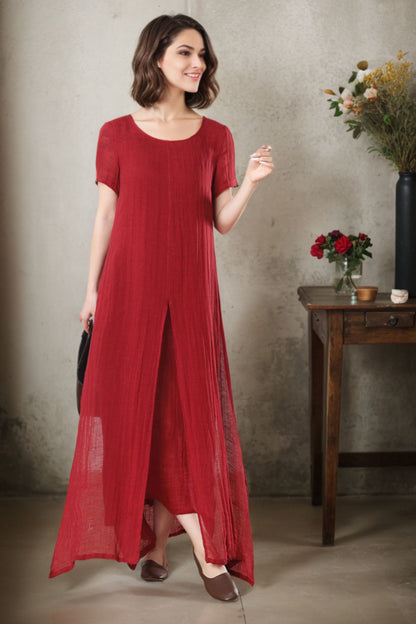 Maxi summer loose fit Linen dress for women c4776