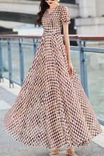 Load image into Gallery viewer, Plaid chiffon print dress women C4099
